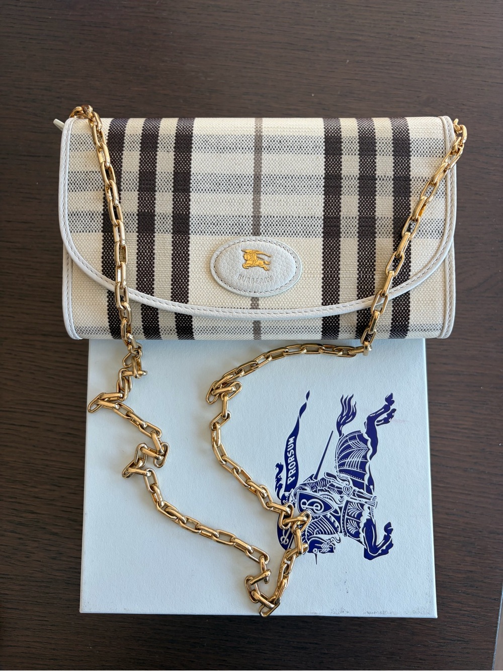 Burberry Plaid Canvas Crossbody with Gold Chain